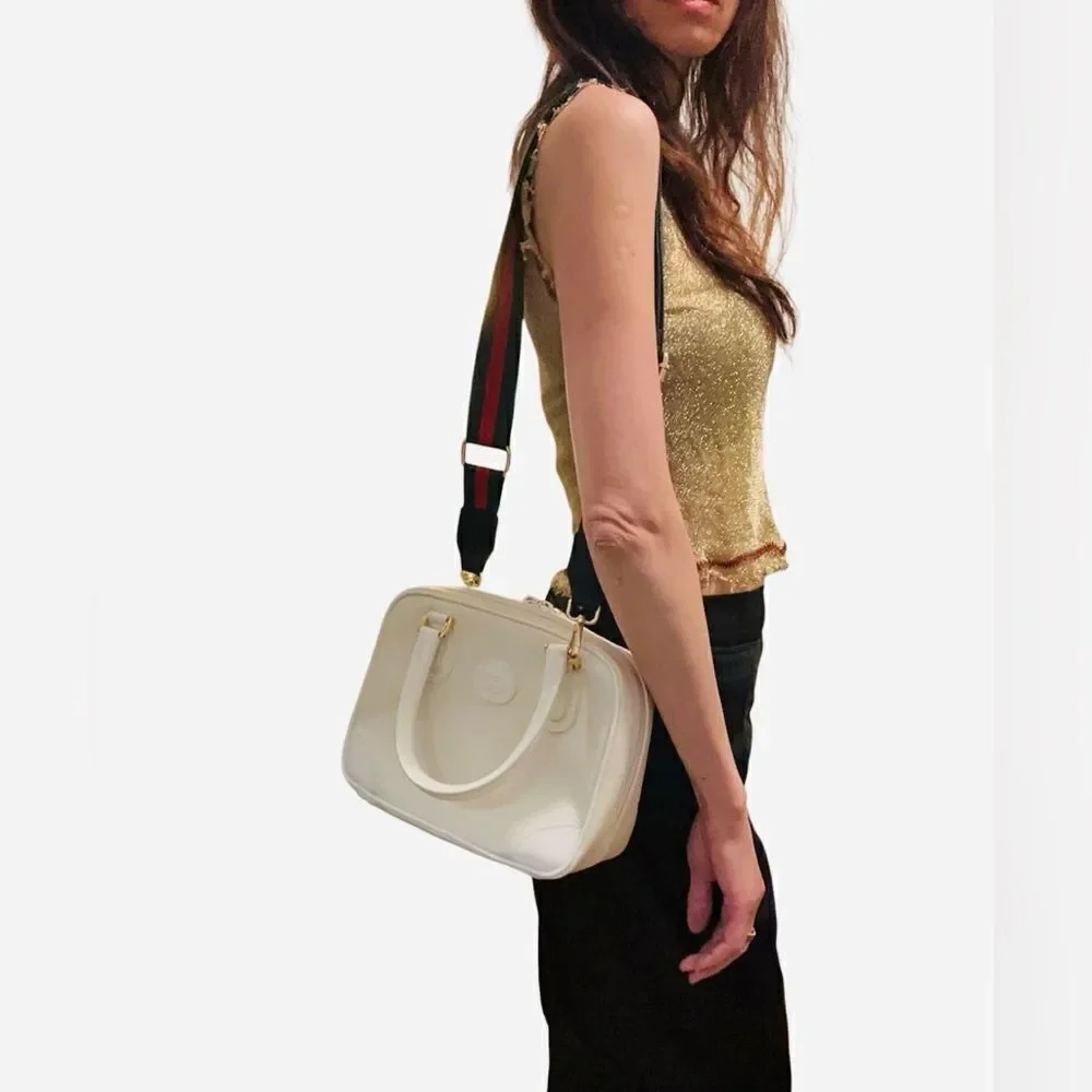 Gucci trendy white tote with gold hardware